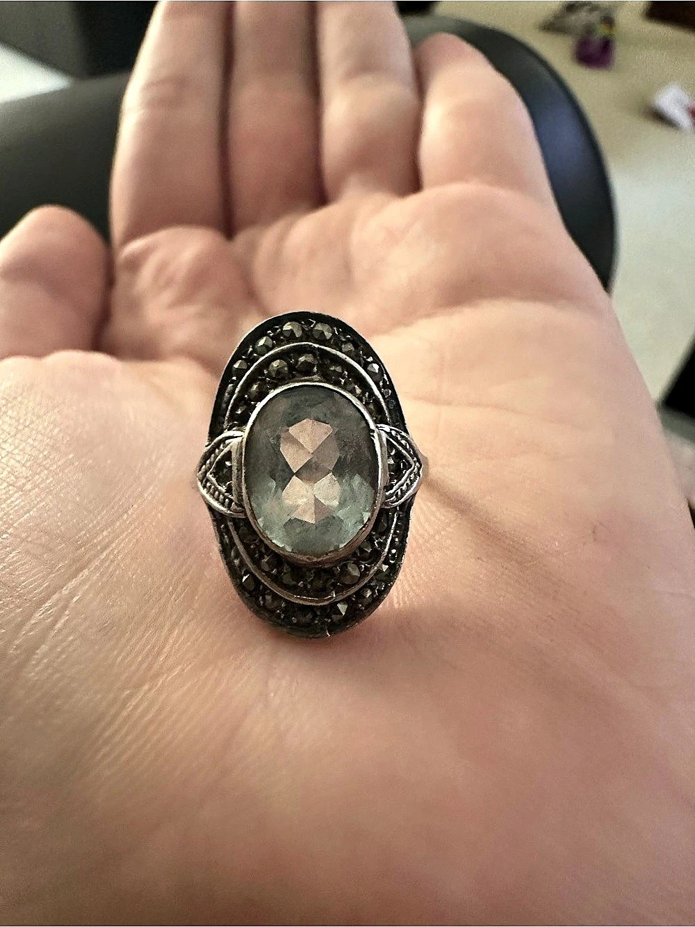 Vintage Oval Statement Ring in Blue size 6